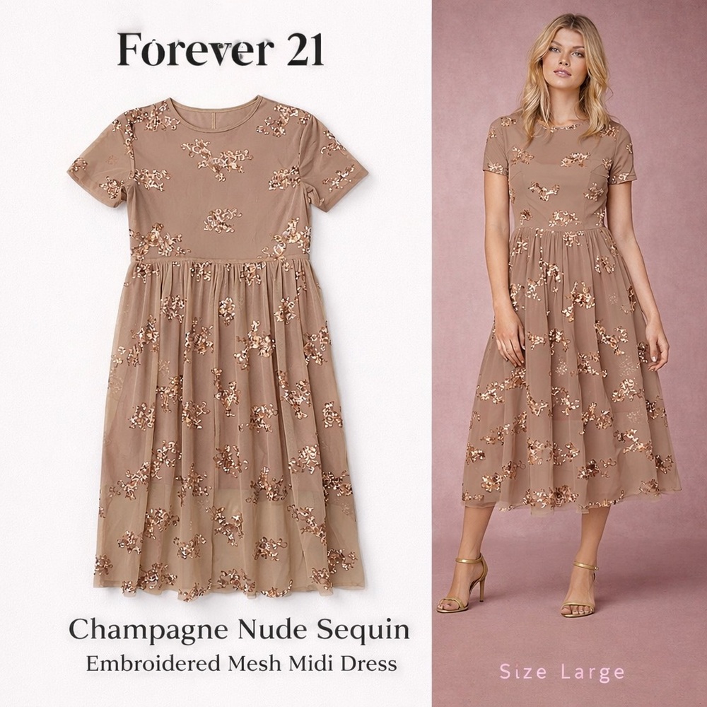 Forever 21 Simmering Sequin Embroidered Mesh Midi Dress Size Small